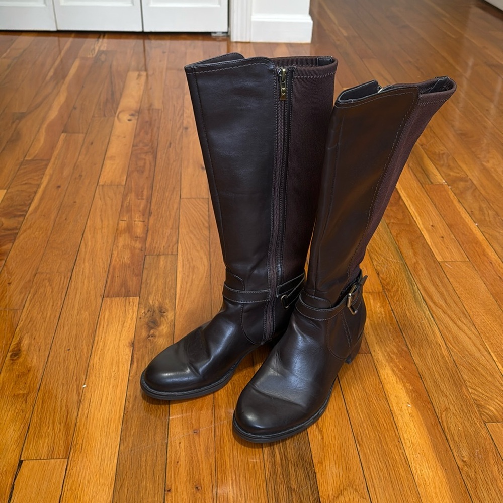 Tall brown riding boots